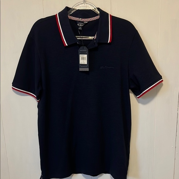 BNWT Ben Sherman Navy Polo Shirt with Red and White Accents Size Medium - Picture 7 of 8